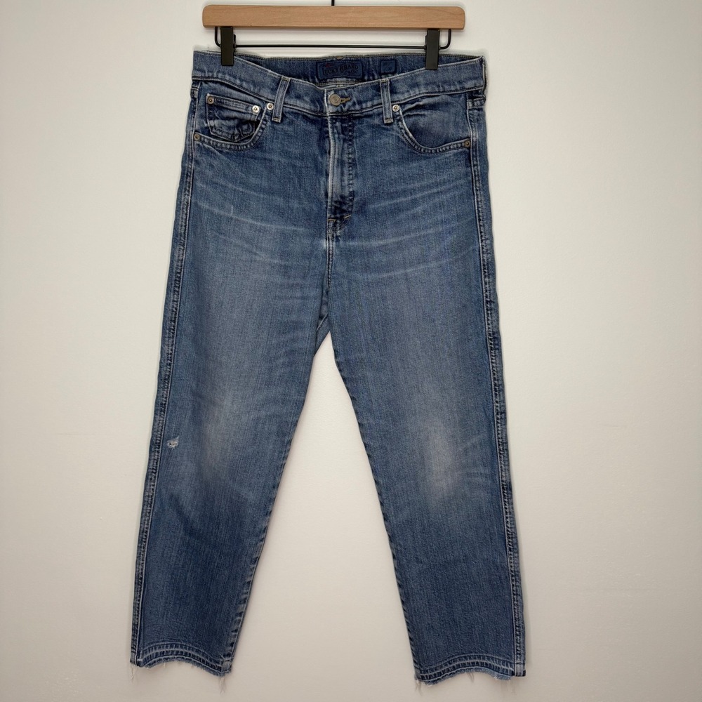 Lucky Brand Authentic Straight Crop Jeans Candiani Denim Blue 10/30 Raw Hem